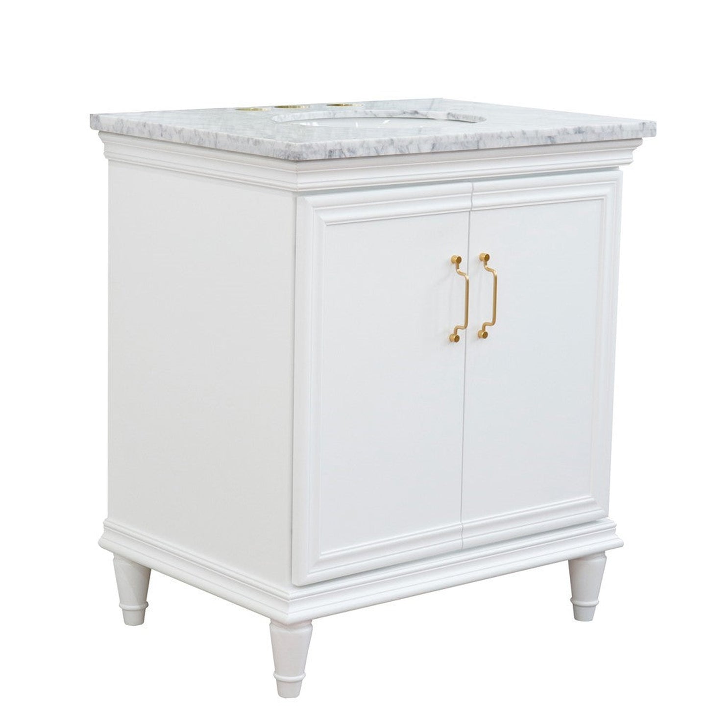 Bellaterra Home Forli 31" 2-Door 1-Drawer White Freestanding Vanity Set With Ceramic Undermount Oval Sink And White Carrara Marble Top