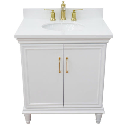 Bellaterra Home Forli 31" 2-Door 1-Drawer White Freestanding Vanity Set With Ceramic Undermount Oval Sink And White Quartz Top