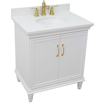 Bellaterra Home Forli 31" 2-Door 1-Drawer White Freestanding Vanity Set With Ceramic Undermount Oval Sink And White Quartz Top