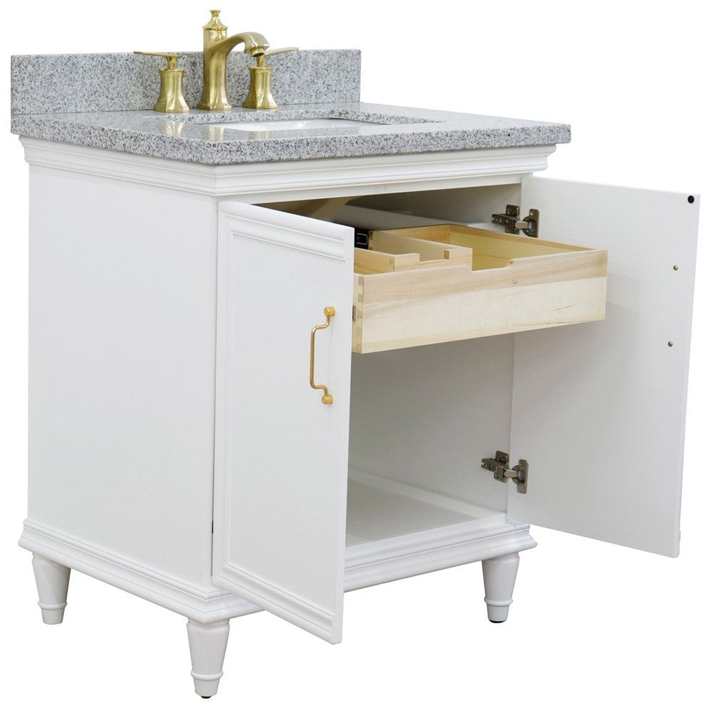 Bellaterra Home Forli 31" 2-Door 1-Drawer White Freestanding Vanity Set With Ceramic Undermount Rectangular Sink And Gray Granite Top