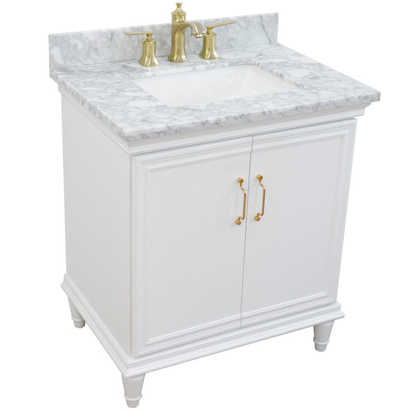 Bellaterra Home Forli 31" 2-Door 1-Drawer White Freestanding Vanity Set With Ceramic Undermount Rectangular Sink And White Carrara Marble Top