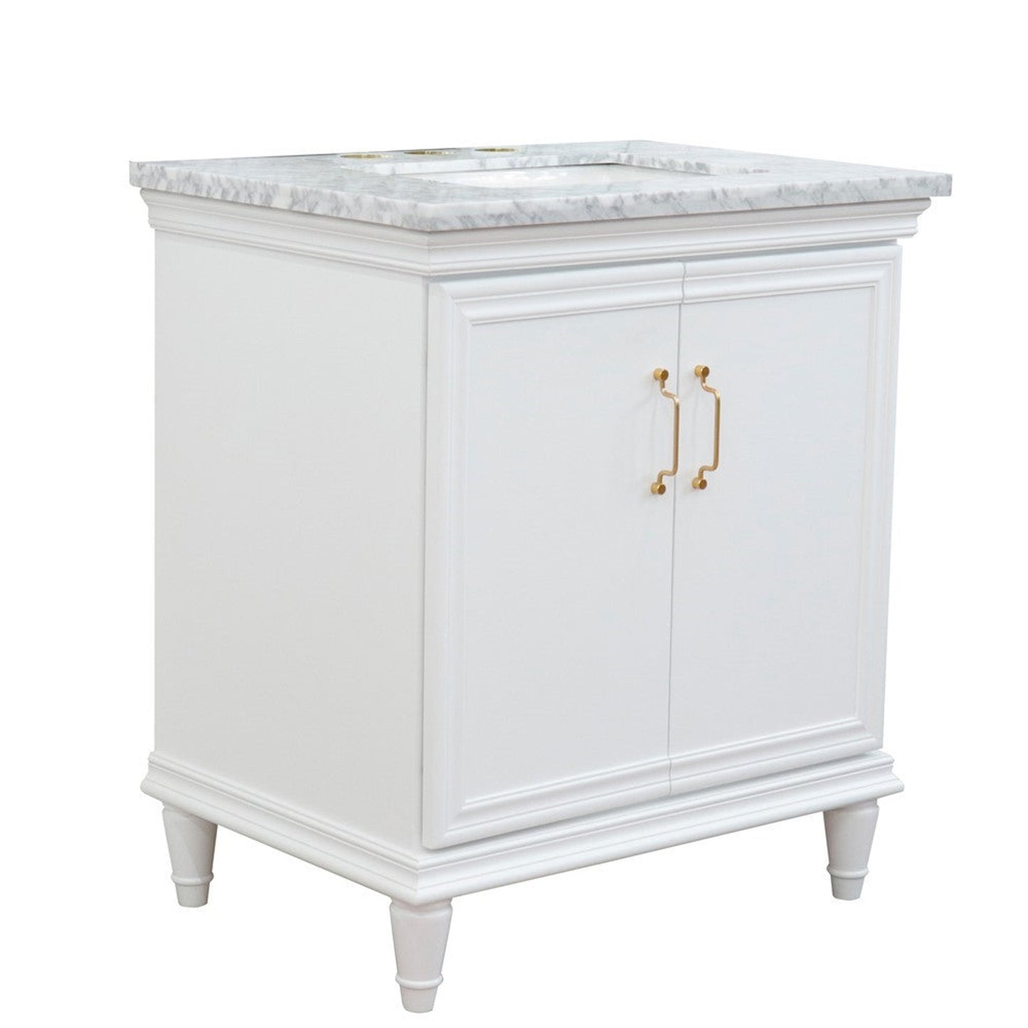 Bellaterra Home Forli 31" 2-Door 1-Drawer White Freestanding Vanity Set With Ceramic Undermount Rectangular Sink And White Carrara Marble Top