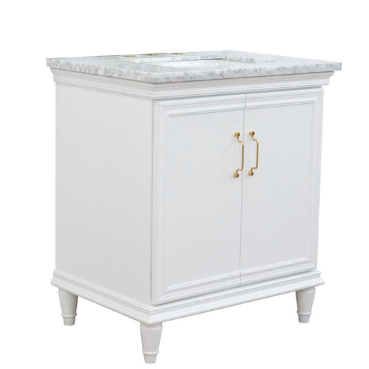 Bellaterra Home Forli 31" 2-Door 1-Drawer White Freestanding Vanity Set With Ceramic Undermount Rectangular Sink And White Carrara Marble Top