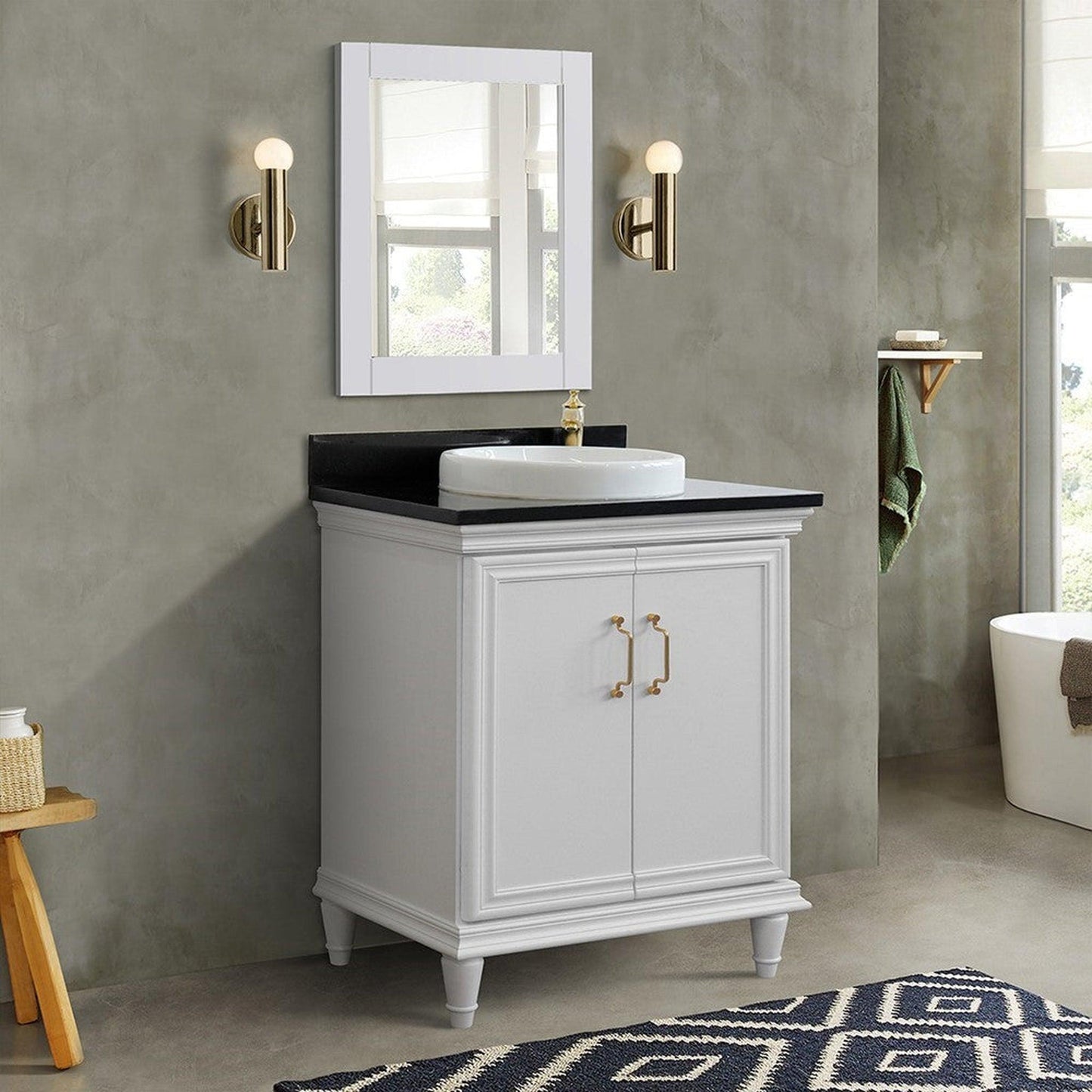 Bellaterra Home Forli 31" 2-Door 1-Drawer White Freestanding Vanity Set With Ceramic Vessel Sink And Black Galaxy Granite Top