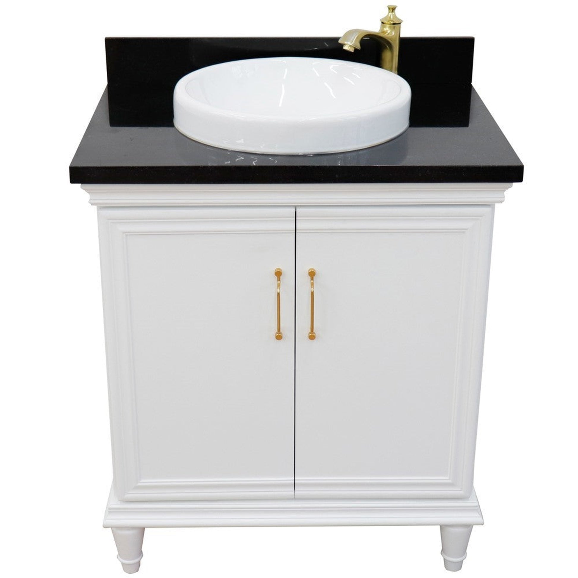 Bellaterra Home Forli 31" 2-Door 1-Drawer White Freestanding Vanity Set With Ceramic Vessel Sink And Black Galaxy Granite Top