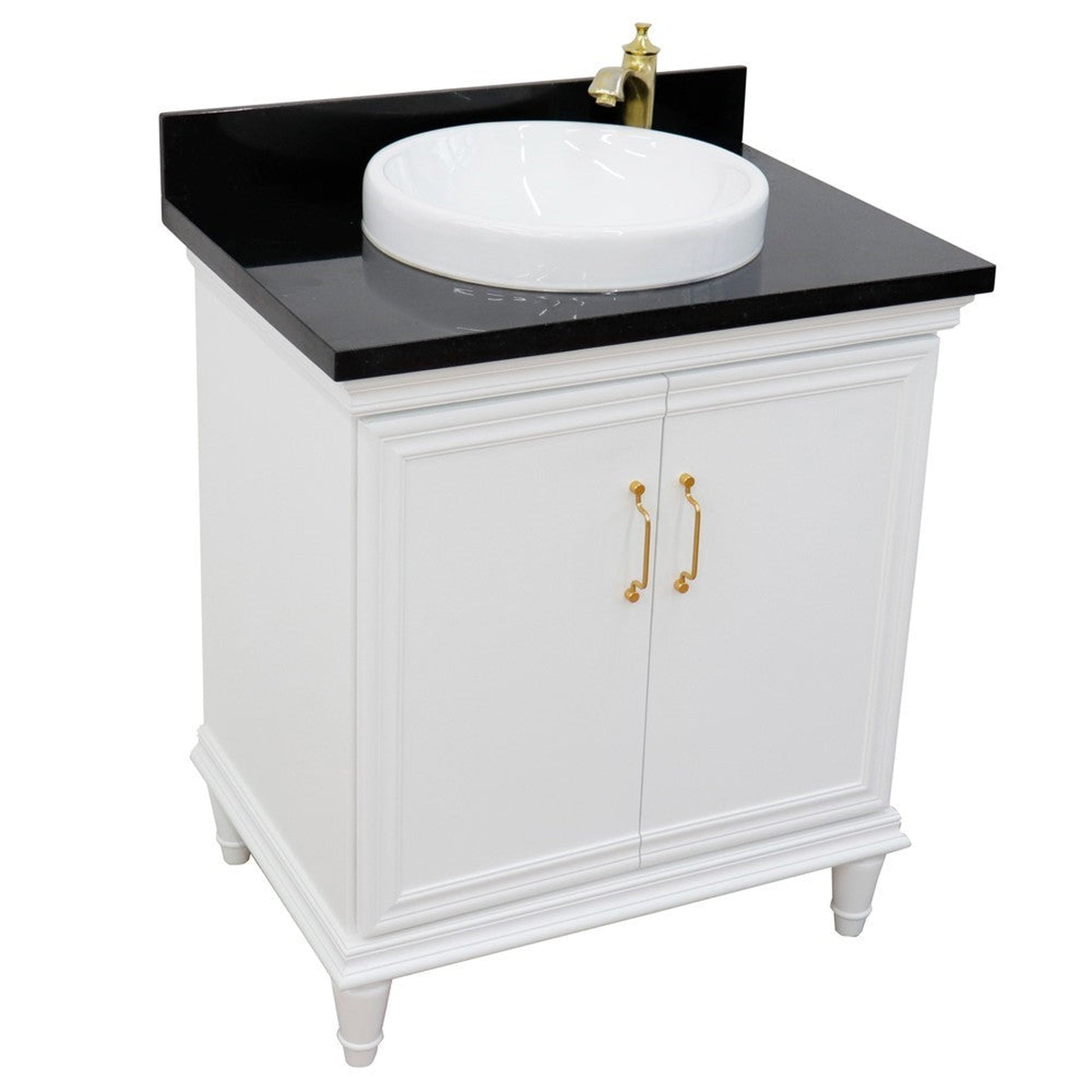 Bellaterra Home Forli 31" 2-Door 1-Drawer White Freestanding Vanity Set With Ceramic Vessel Sink And Black Galaxy Granite Top