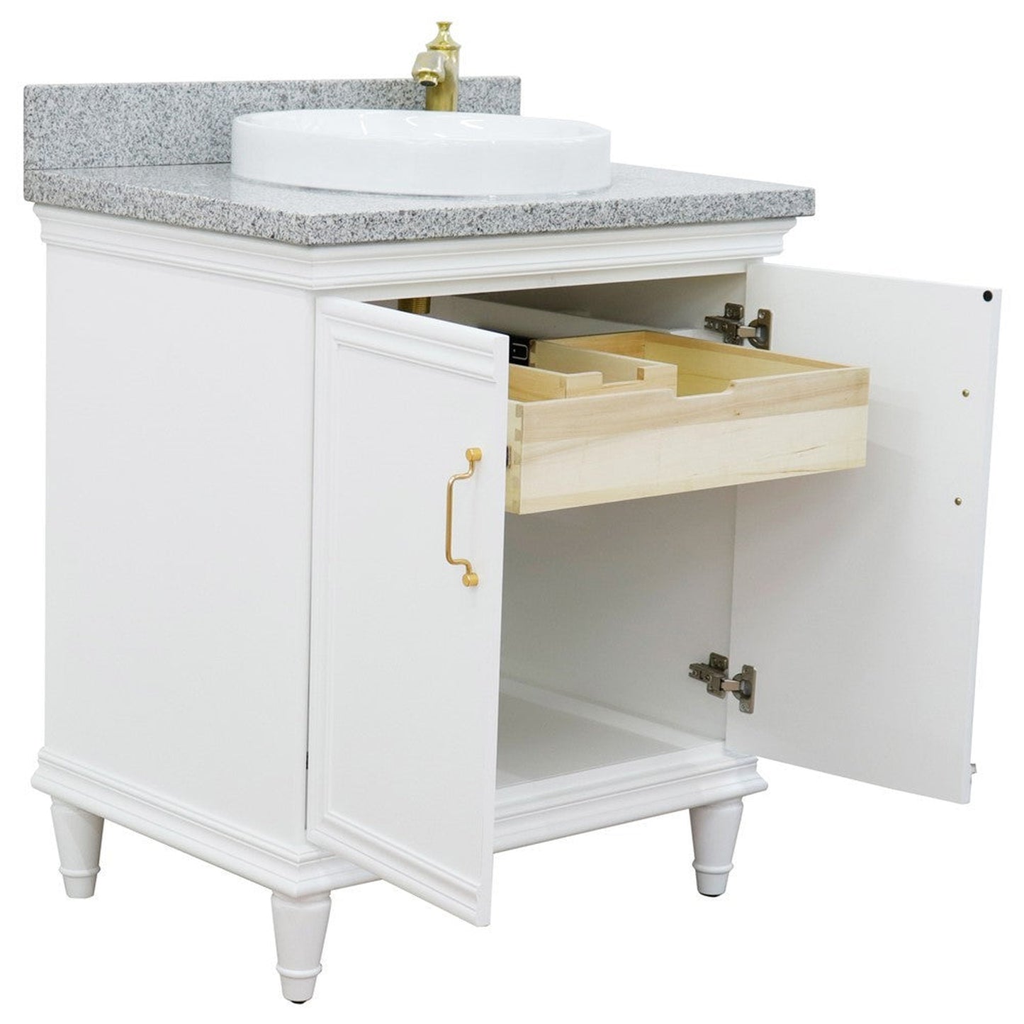 Bellaterra Home Forli 31" 2-Door 1-Drawer White Freestanding Vanity Set With Ceramic Vessel Sink And Gray Granite Top