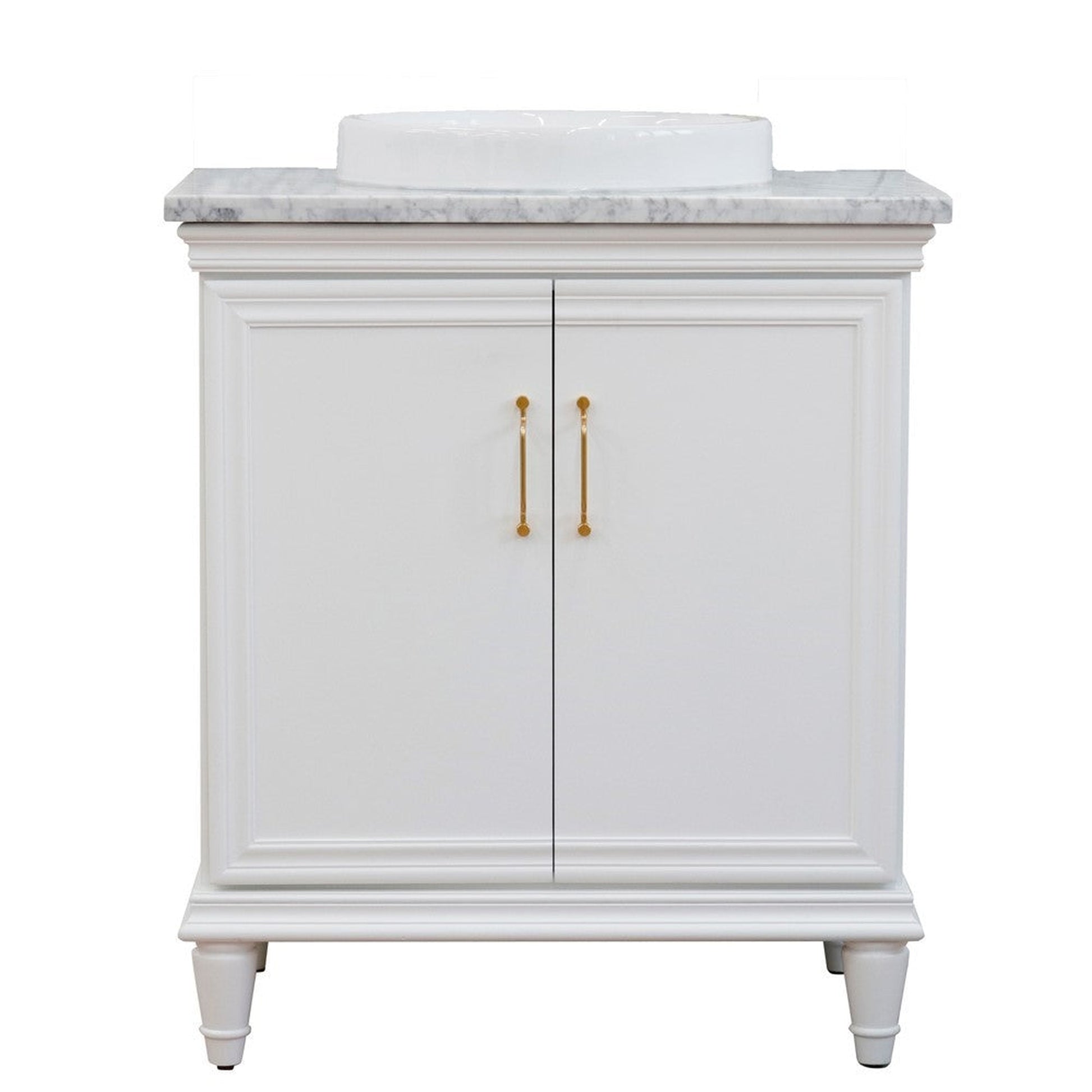 Bellaterra Home Forli 31" 2-Door 1-Drawer White Freestanding Vanity Set With Ceramic Vessel Sink And White Carrara Marble Top