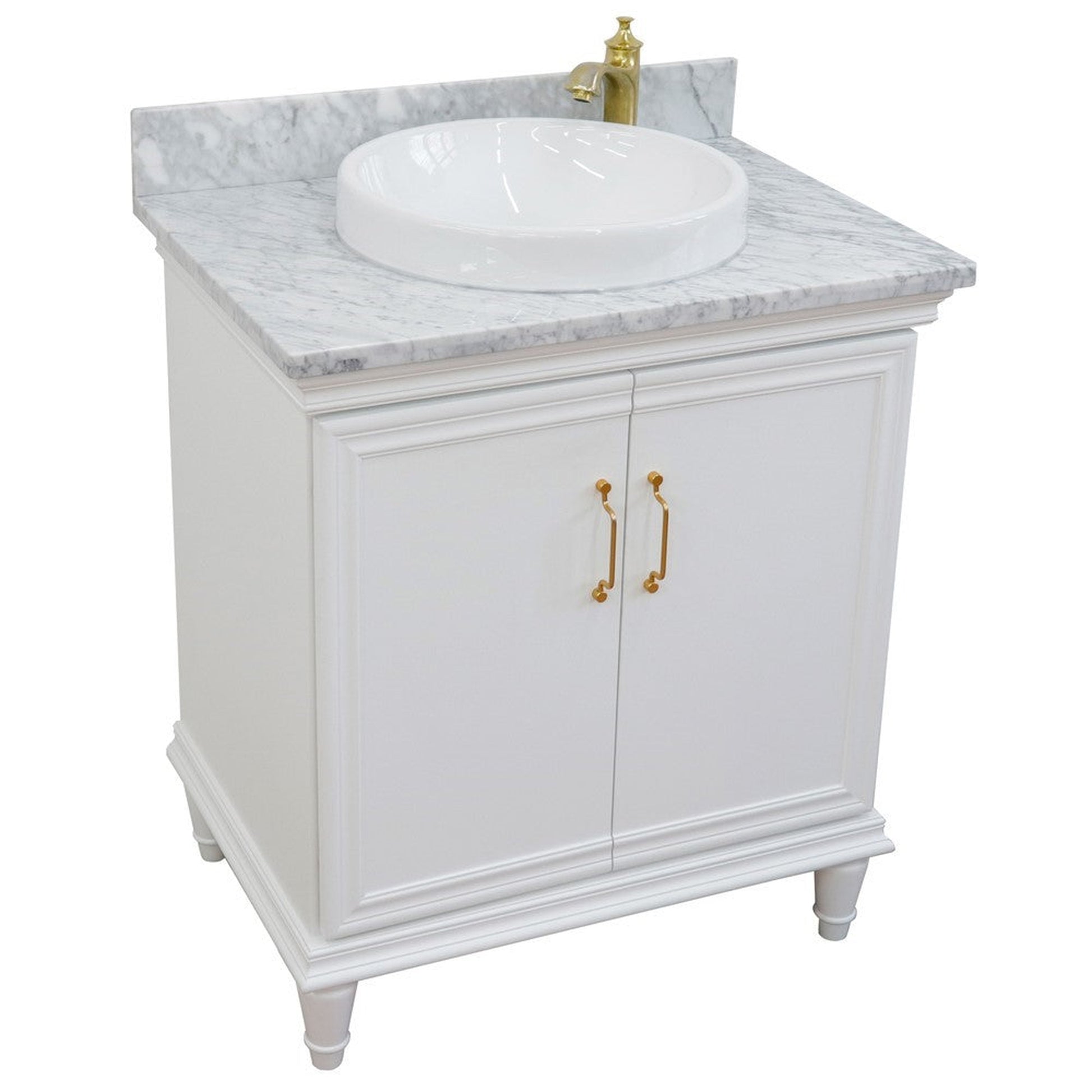 Bellaterra Home Forli 31" 2-Door 1-Drawer White Freestanding Vanity Set With Ceramic Vessel Sink And White Carrara Marble Top
