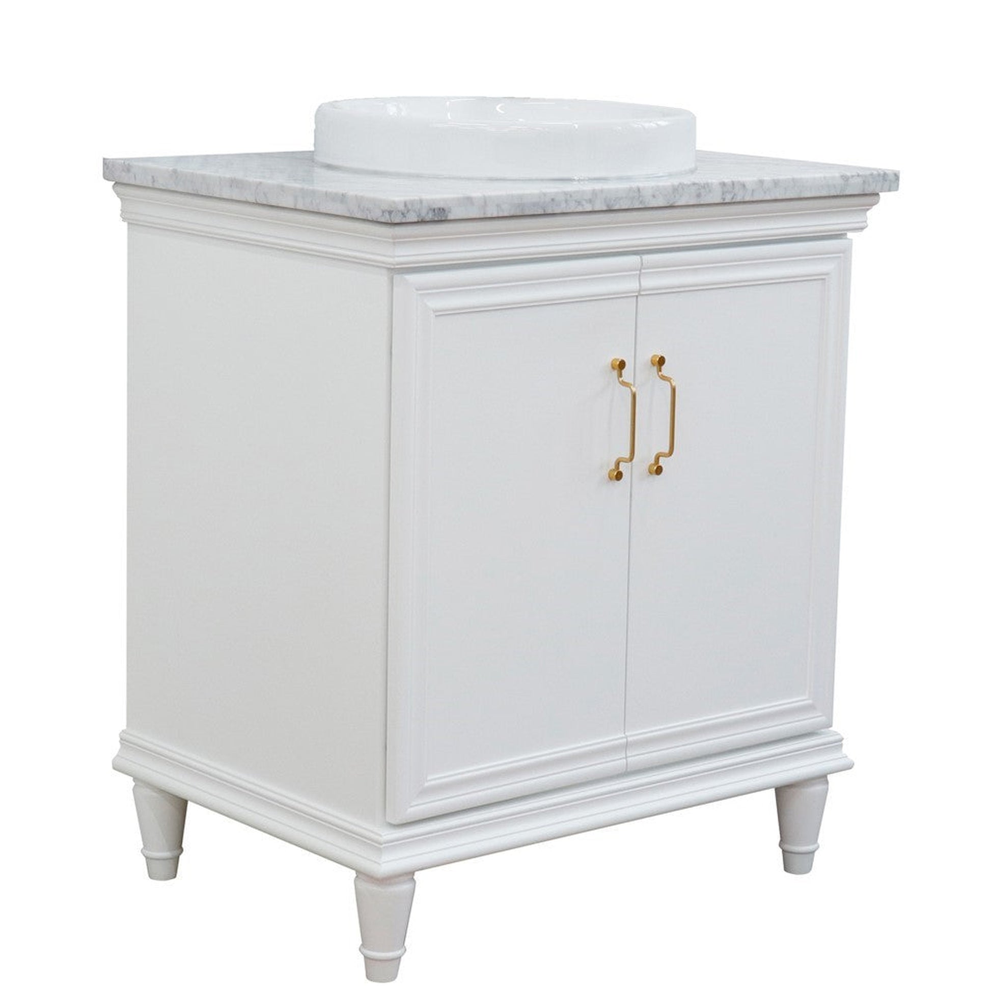 Bellaterra Home Forli 31" 2-Door 1-Drawer White Freestanding Vanity Set With Ceramic Vessel Sink And White Carrara Marble Top