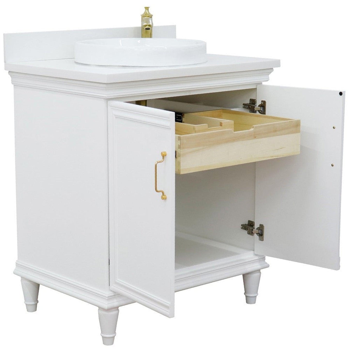 Bellaterra Home Forli 31" 2-Door 1-Drawer White Freestanding Vanity Set With Ceramic Vessel Sink And White Quartz Top