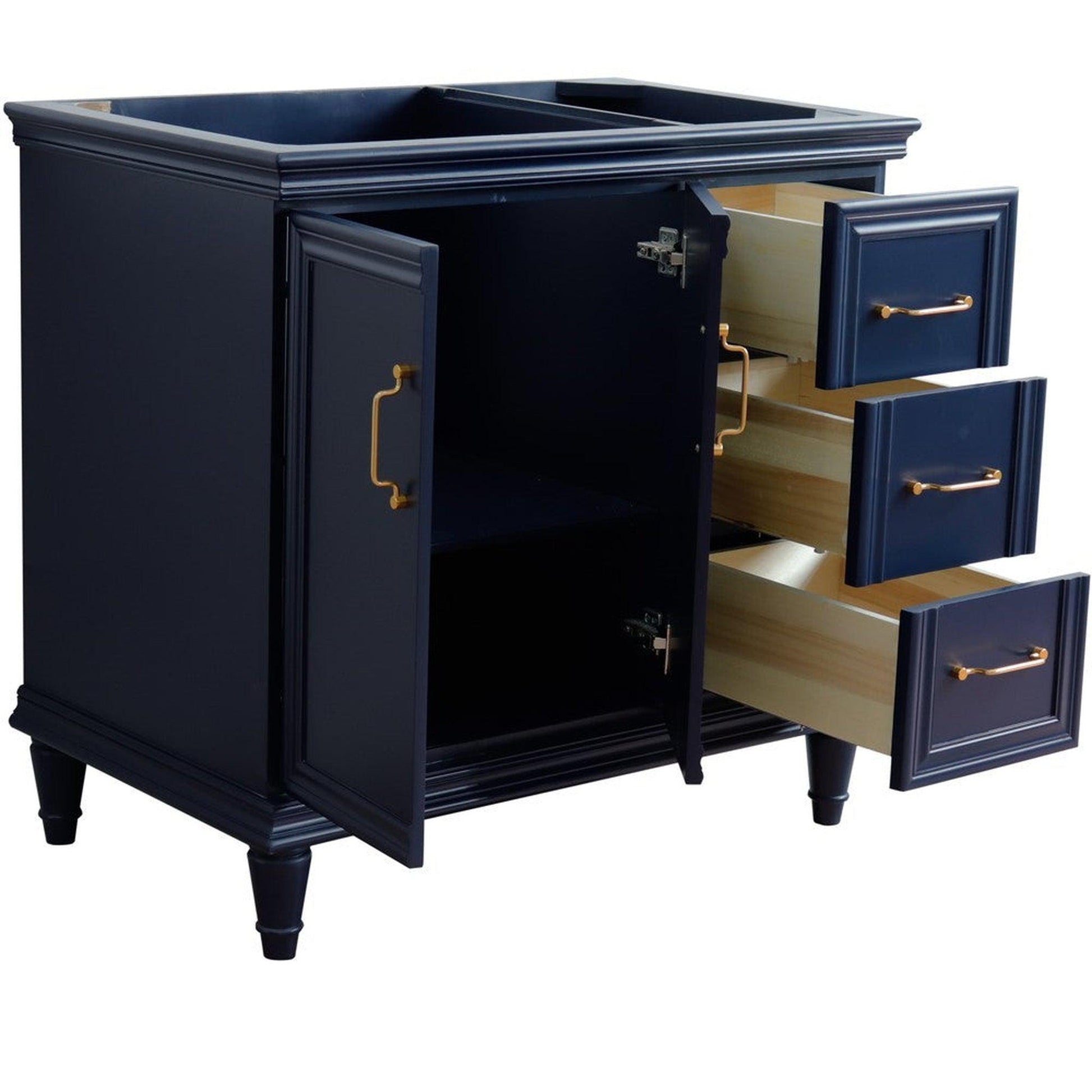 Bellaterra Home Forli 36" 2-Door 3-Drawer Blue Freestanding Vanity Base With Left Door