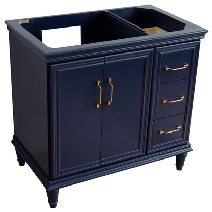 Bellaterra Home Forli 36" 2-Door 3-Drawer Blue Freestanding Vanity Base With Left Door