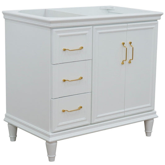 Bellaterra Home Forli 36" 2-Door 3-Drawer White Freestanding Vanity Base With Right Door