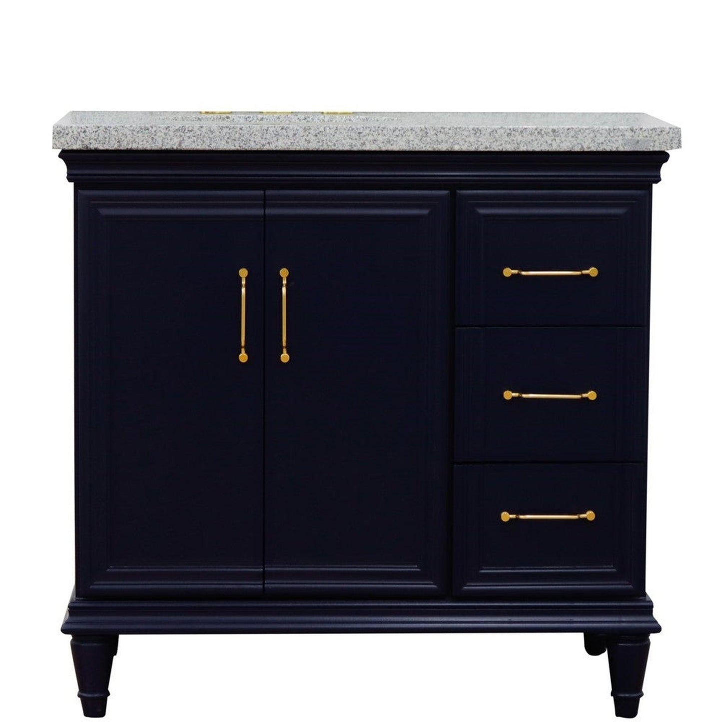 Bellaterra Home Forli 37" 2-Door 3-Drawer Blue Freestanding Vanity Set With Ceramic Left Offset Undermount Oval Sink and Gray Granite Top, and Left Door Cabinet