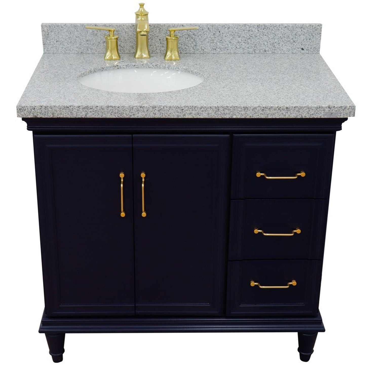 Bellaterra Home Forli 37" 2-Door 3-Drawer Blue Freestanding Vanity Set With Ceramic Left Offset Undermount Oval Sink and Gray Granite Top, and Left Door Cabinet