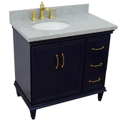 Bellaterra Home Forli 37" 2-Door 3-Drawer Blue Freestanding Vanity Set With Ceramic Left Offset Undermount Oval Sink and Gray Granite Top, and Left Door Cabinet