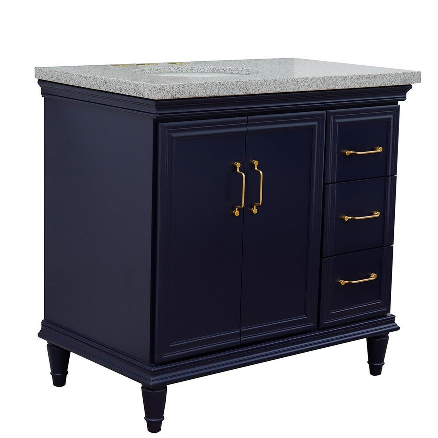 Bellaterra Home Forli 37" 2-Door 3-Drawer Blue Freestanding Vanity Set With Ceramic Left Offset Undermount Oval Sink and Gray Granite Top, and Left Door Cabinet