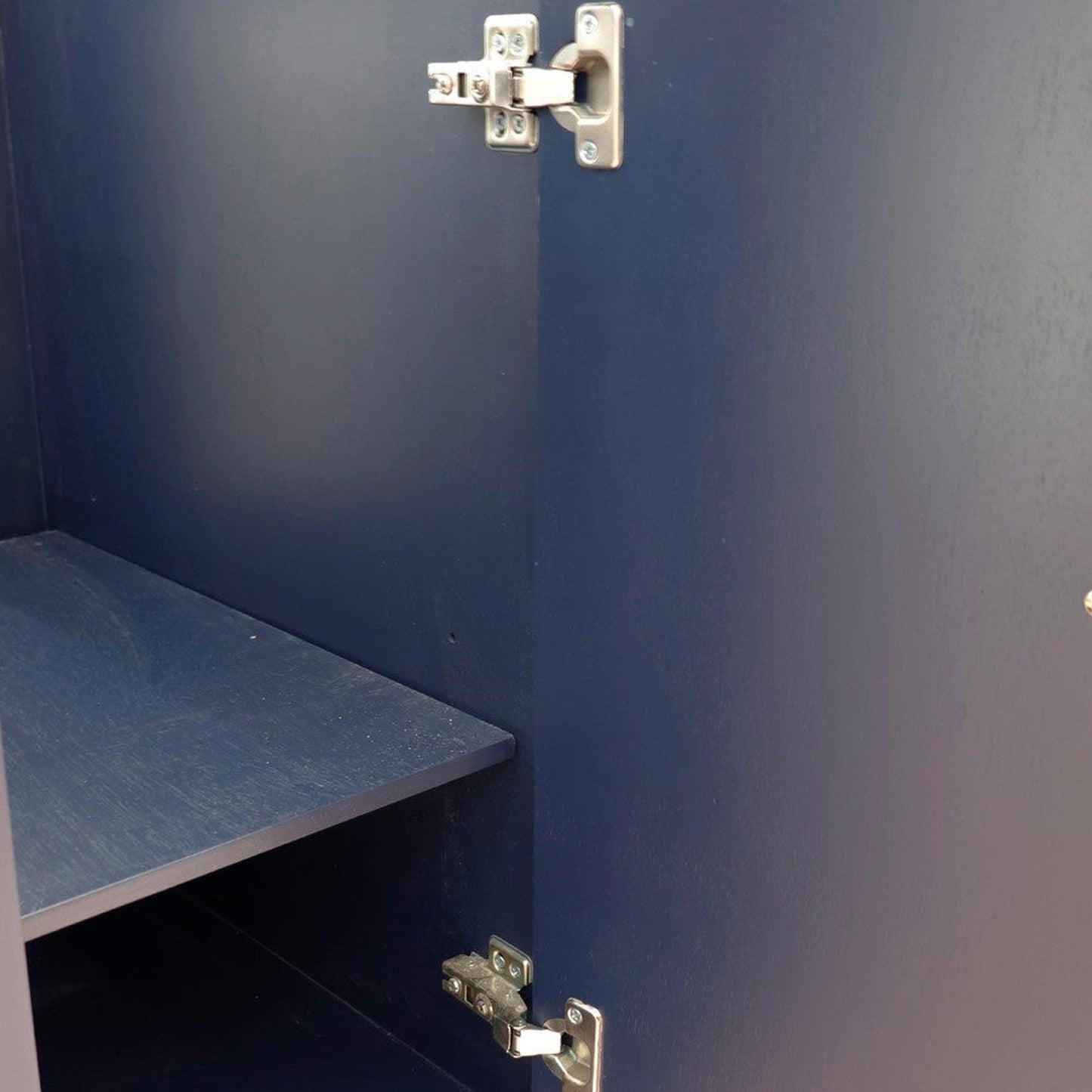 Bellaterra Home Forli 37" 2-Door 3-Drawer Blue Freestanding Vanity Set With Ceramic Left Offset Undermount Oval Sink and White Carrara Marble Top, and Left Door Cabinet