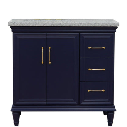 Bellaterra Home Forli 37" 2-Door 3-Drawer Blue Freestanding Vanity Set With Ceramic Left Offset Undermount Rectangular Sink and Gray Granite Top, and Left Door Cabinet