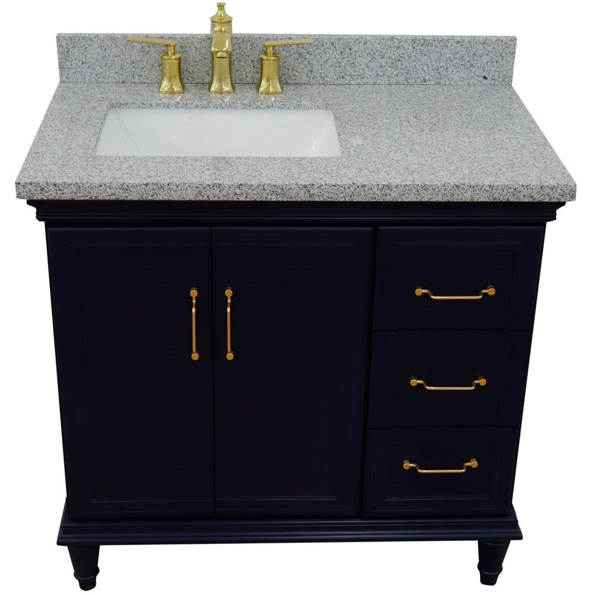 Bellaterra Home Forli 37" 2-Door 3-Drawer Blue Freestanding Vanity Set With Ceramic Left Offset Undermount Rectangular Sink and Gray Granite Top, and Left Door Cabinet