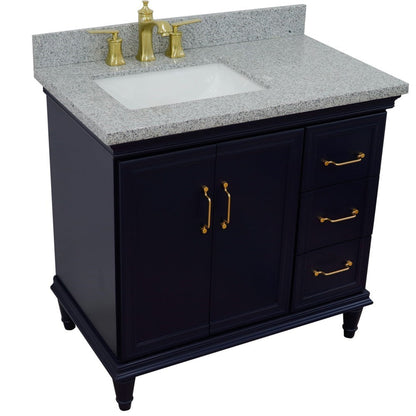 Bellaterra Home Forli 37" 2-Door 3-Drawer Blue Freestanding Vanity Set With Ceramic Left Offset Undermount Rectangular Sink and Gray Granite Top, and Left Door Cabinet