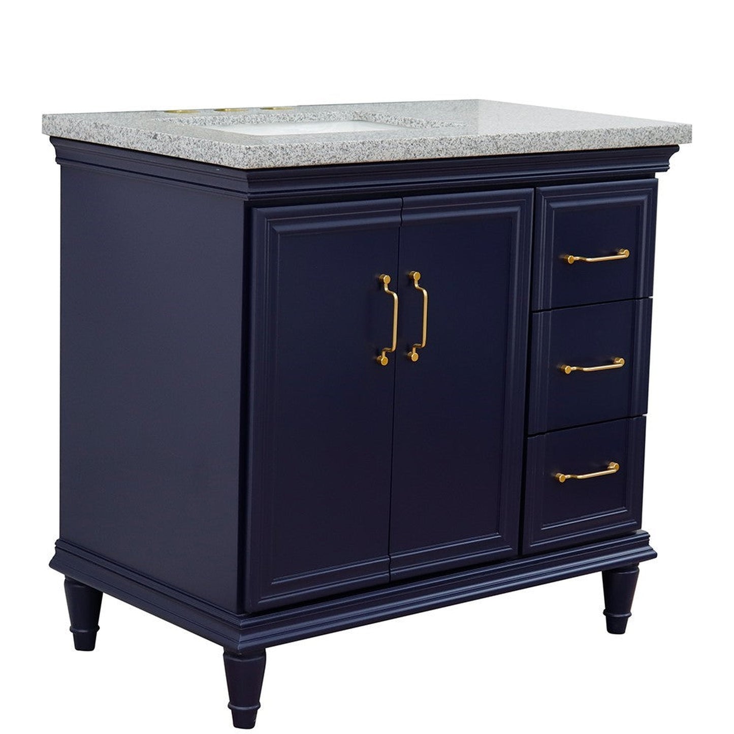 Bellaterra Home Forli 37" 2-Door 3-Drawer Blue Freestanding Vanity Set With Ceramic Left Offset Undermount Rectangular Sink and Gray Granite Top, and Left Door Cabinet