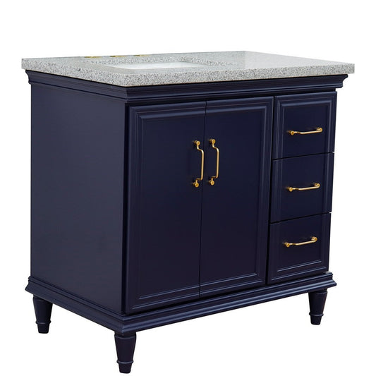 Bellaterra Home Forli 37" 2-Door 3-Drawer Blue Freestanding Vanity Set With Ceramic Left Offset Undermount Rectangular Sink and Gray Granite Top, and Left Door Cabinet