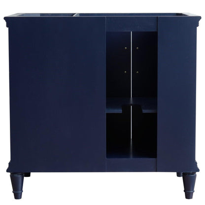 Bellaterra Home Forli 37" 2-Door 3-Drawer Blue Freestanding Vanity Set With Ceramic Left Offset Vessel Sink and Black Galaxy Granite Top, and Left Door Cabinet