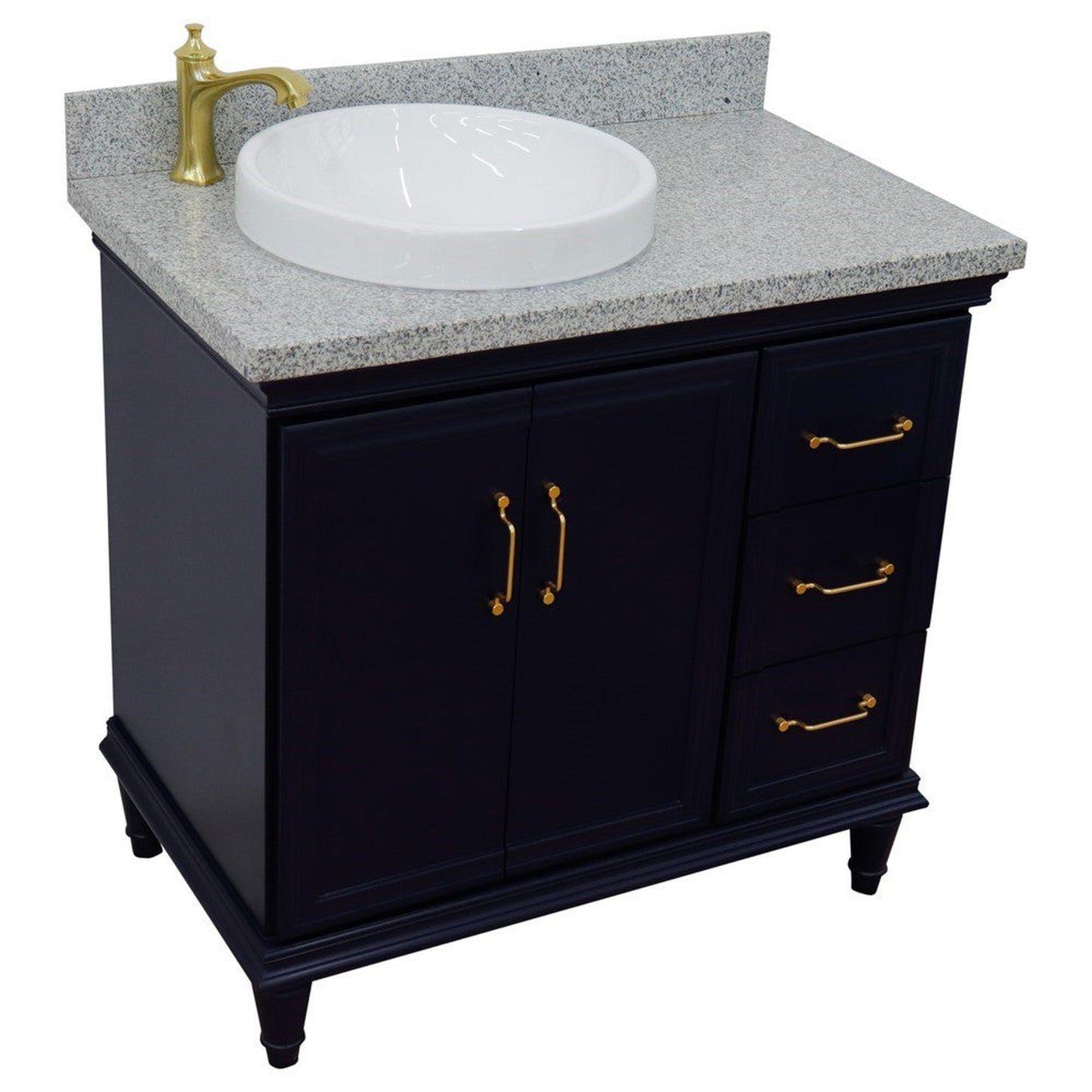 Bellaterra Home Forli 37" 2-Door 3-Drawer Blue Freestanding Vanity Set With Ceramic Left Offset Vessel Sink and Gray Granite Top, and Left Door Cabinet