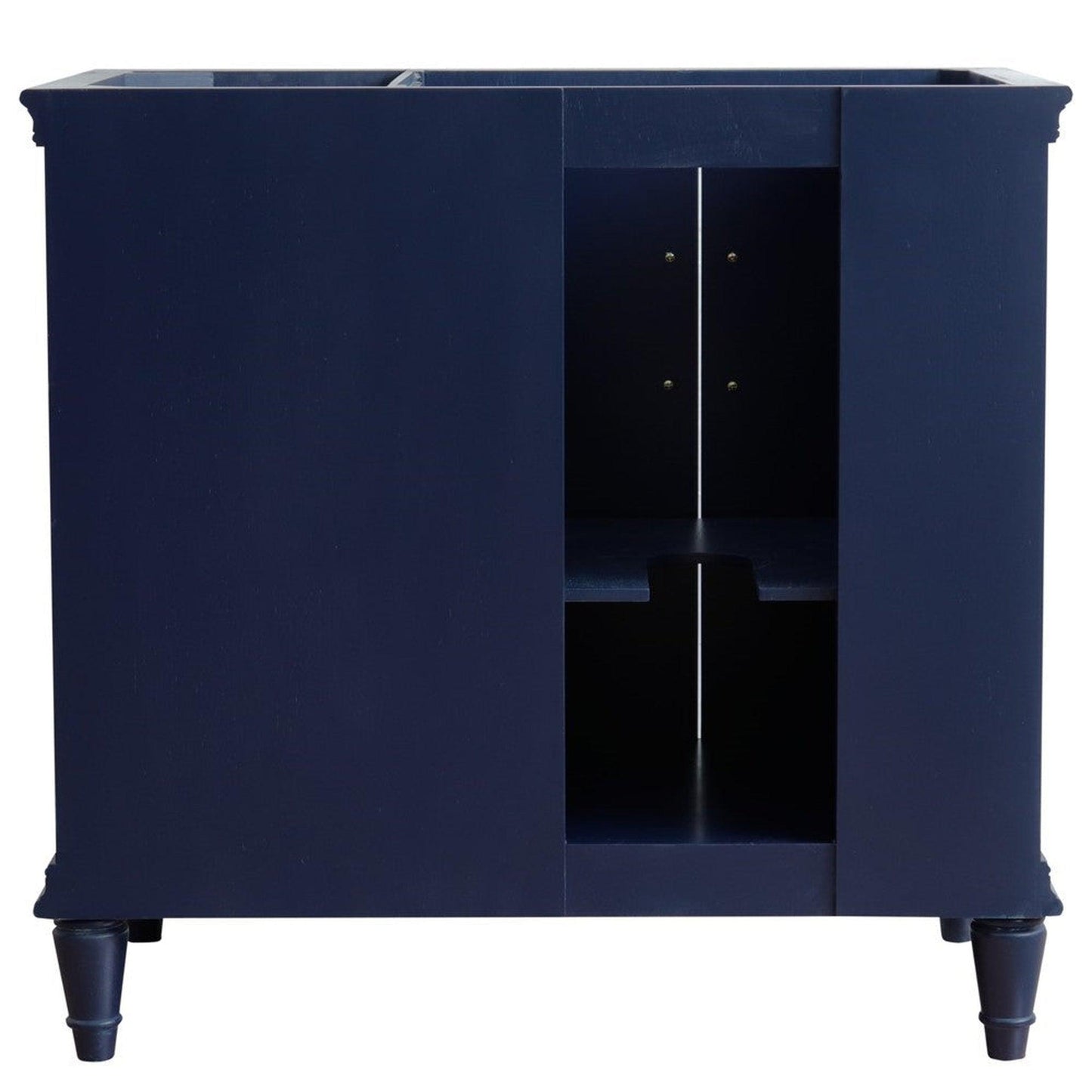 Bellaterra Home Forli 37" 2-Door 3-Drawer Blue Freestanding Vanity Set With Ceramic Left Offset Vessel Sink and White Quartz Top, and Left Door Cabinet