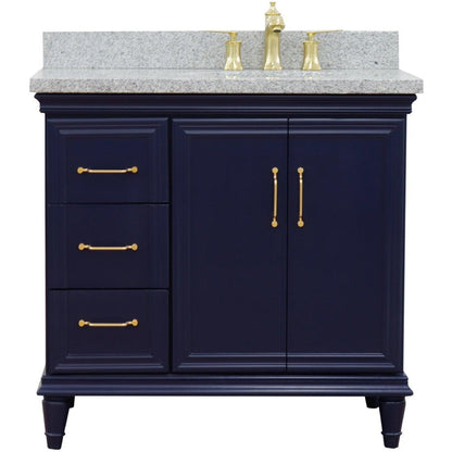 Bellaterra Home Forli 37" 2-Door 3-Drawer Blue Freestanding Vanity Set With Ceramic Right Offset Undermount Oval Sink and Gray Granite Top, and Right Door Cabinet