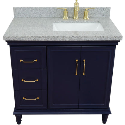 Bellaterra Home Forli 37" 2-Door 3-Drawer Blue Freestanding Vanity Set With Ceramic Right Offset Undermount Rectangular Sink and Gray Granite Top, and Right Door Cabinet