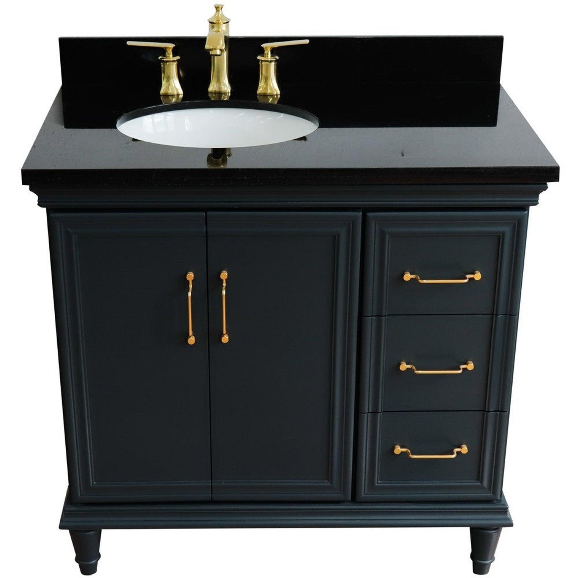 Bellaterra Home Forli 37" 2-Door 3-Drawer Dark Gray Freestanding Vanity Set With Ceramic Left Offset Undermount Oval Sink and Black Galaxy Granite Top, and Left Door Cabinet