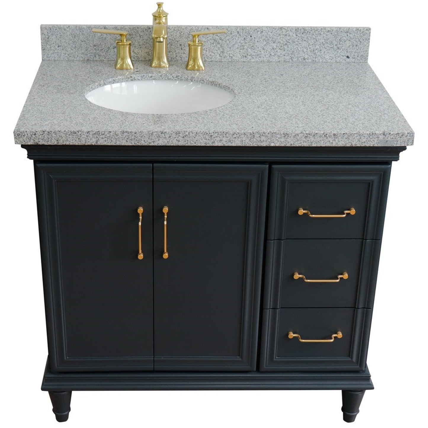 Bellaterra Home Forli 37" 2-Door 3-Drawer Dark Gray Freestanding Vanity Set With Ceramic Left Offset Undermount Oval Sink and Gray Granite Top, and Left Door Cabinet