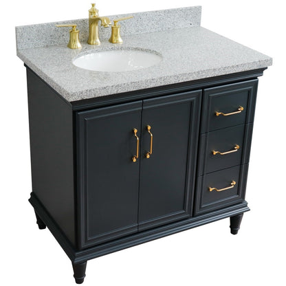 Bellaterra Home Forli 37" 2-Door 3-Drawer Dark Gray Freestanding Vanity Set With Ceramic Left Offset Undermount Oval Sink and Gray Granite Top, and Left Door Cabinet