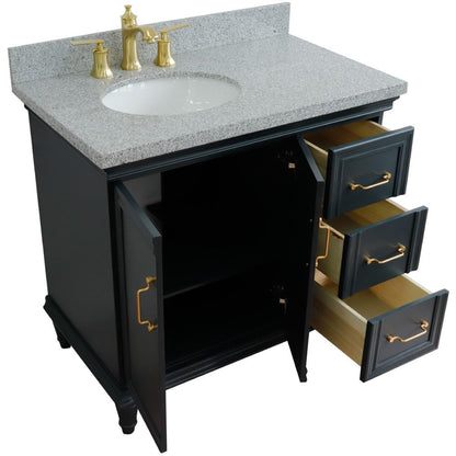 Bellaterra Home Forli 37" 2-Door 3-Drawer Dark Gray Freestanding Vanity Set With Ceramic Left Offset Undermount Oval Sink and Gray Granite Top, and Left Door Cabinet