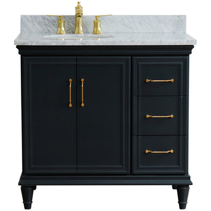 Bellaterra Home Forli 37" 2-Door 3-Drawer Dark Gray Freestanding Vanity Set With Ceramic Left Offset Undermount Oval Sink and White Carrara Marble Top, and Left Door Cabinet