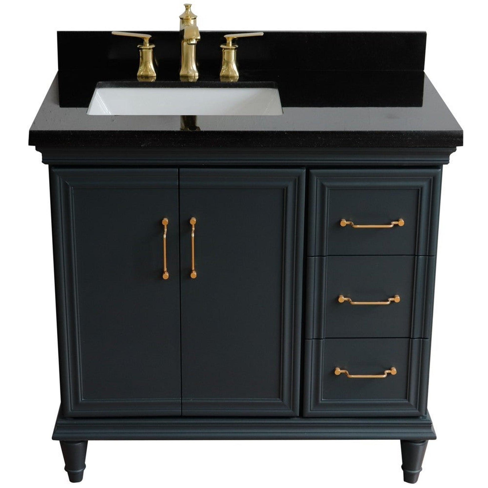 Bellaterra Home Forli 37" 2-Door 3-Drawer Dark Gray Freestanding Vanity Set With Ceramic Left Offset Undermount Rectangular Sink and Black Galaxy Granite Top, and Left Door Cabinet