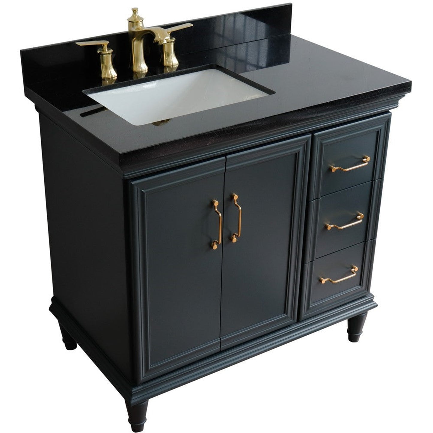 Bellaterra Home Forli 37" 2-Door 3-Drawer Dark Gray Freestanding Vanity Set With Ceramic Left Offset Undermount Rectangular Sink and Black Galaxy Granite Top, and Left Door Cabinet