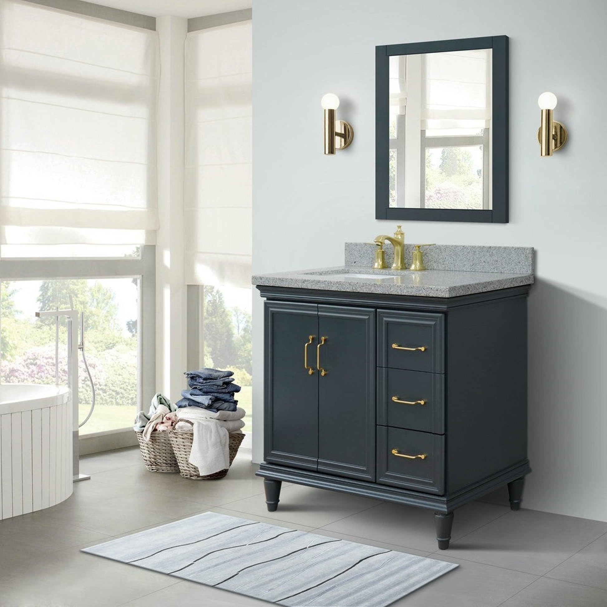 Bellaterra Home Forli 37" 2-Door 3-Drawer Dark Gray Freestanding Vanity Set With Ceramic Left Offset Undermount Rectangular Sink and Gray Granite Top, and Left Door Cabinet