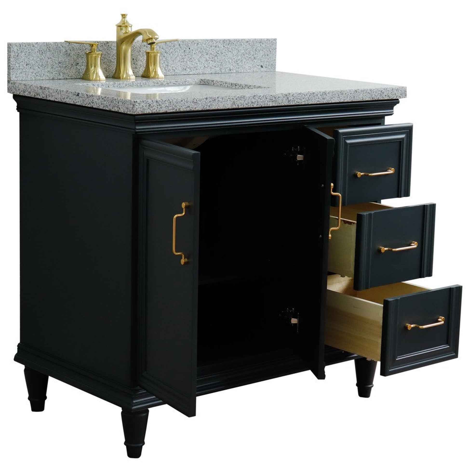 Bellaterra Home Forli 37" 2-Door 3-Drawer Dark Gray Freestanding Vanity Set With Ceramic Left Offset Undermount Rectangular Sink and Gray Granite Top, and Left Door Cabinet