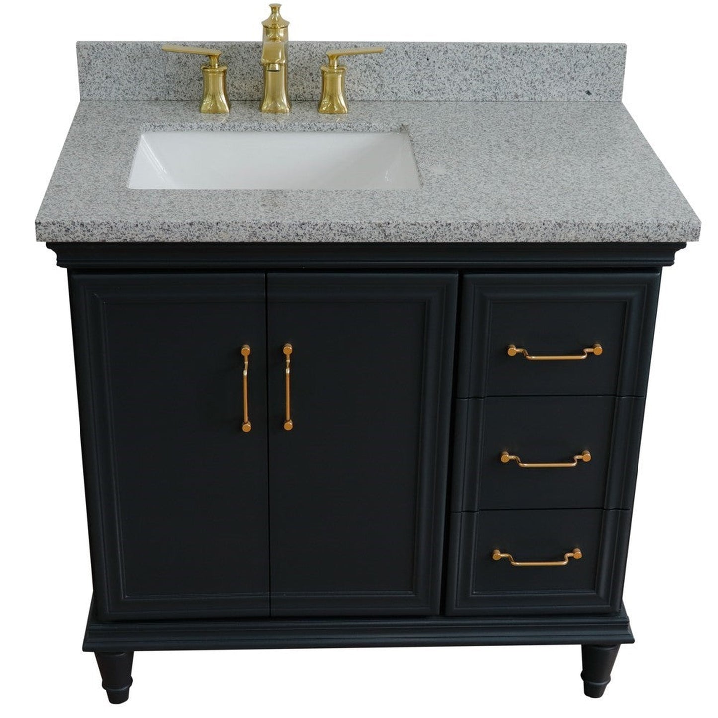 Bellaterra Home Forli 37" 2-Door 3-Drawer Dark Gray Freestanding Vanity Set With Ceramic Left Offset Undermount Rectangular Sink and Gray Granite Top, and Left Door Cabinet