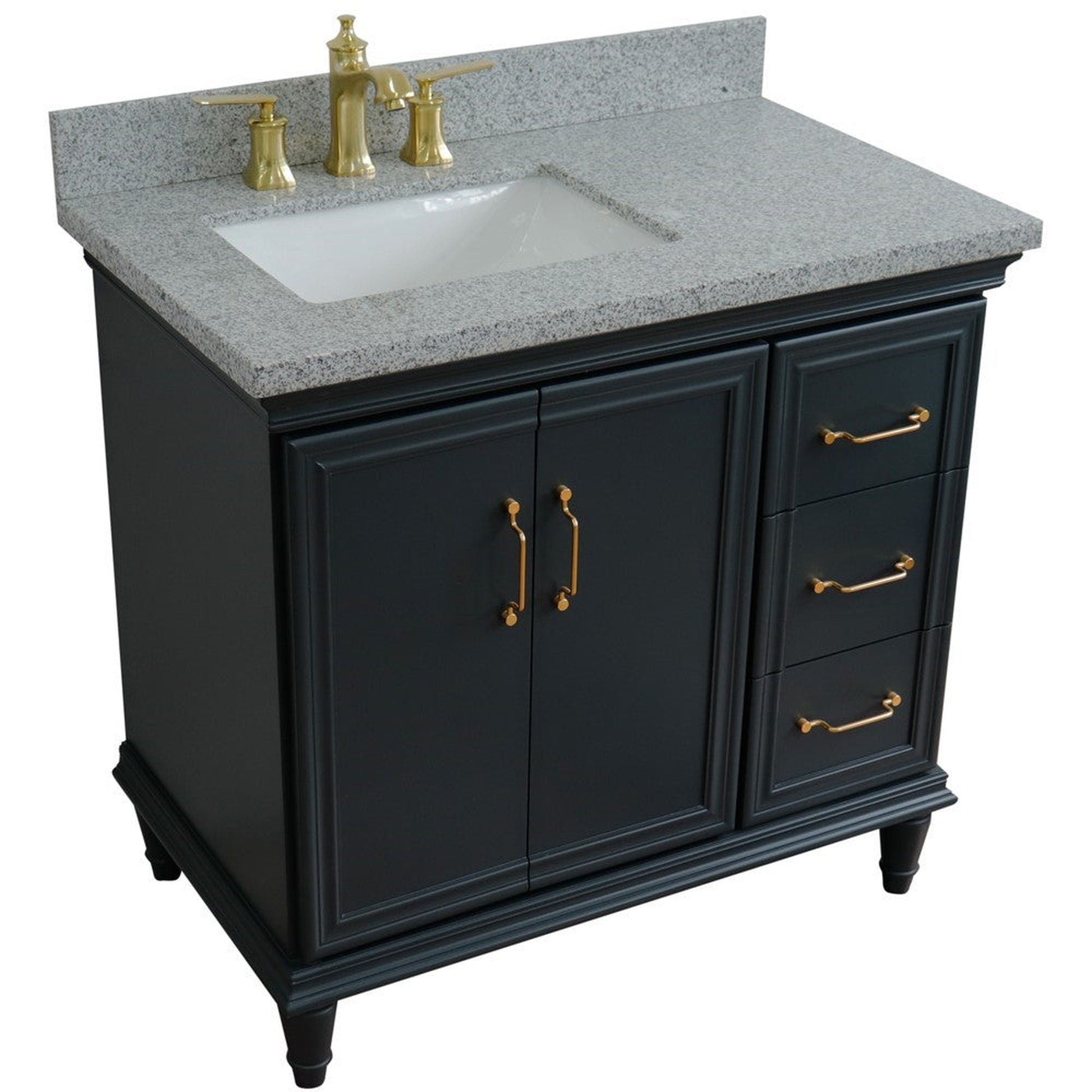 Bellaterra Home Forli 37" 2-Door 3-Drawer Dark Gray Freestanding Vanity Set With Ceramic Left Offset Undermount Rectangular Sink and Gray Granite Top, and Left Door Cabinet