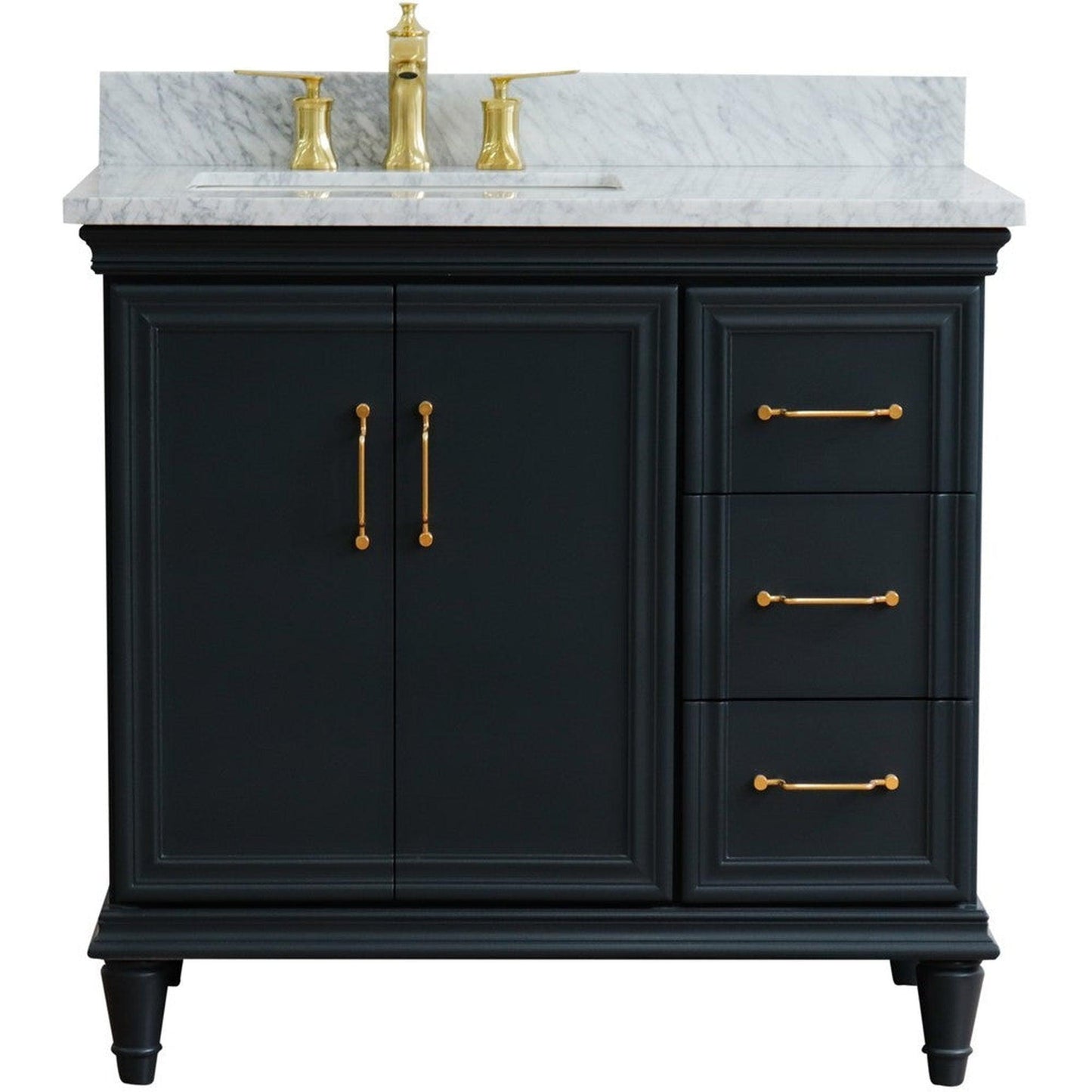 Bellaterra Home Forli 37" 2-Door 3-Drawer Dark Gray Freestanding Vanity Set With Ceramic Left Offset Undermount Rectangular Sink and White Carrara Marble Top, and Left Door Cabinet