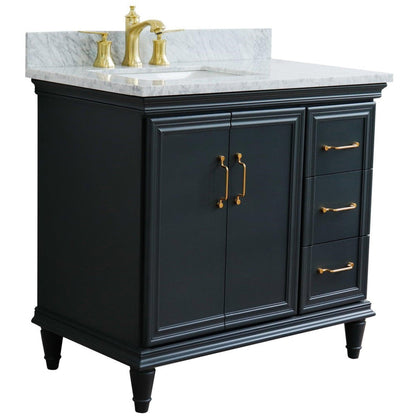 Bellaterra Home Forli 37" 2-Door 3-Drawer Dark Gray Freestanding Vanity Set With Ceramic Left Offset Undermount Rectangular Sink and White Carrara Marble Top, and Left Door Cabinet