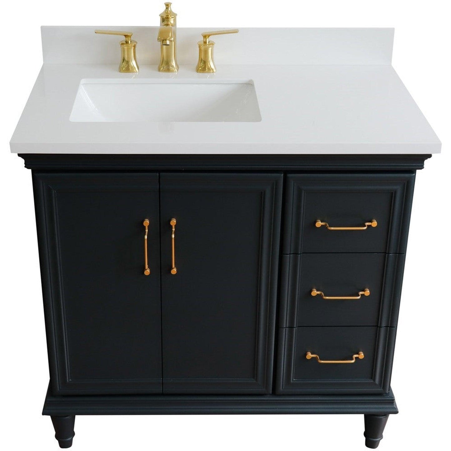 Bellaterra Home Forli 37" 2-Door 3-Drawer Dark Gray Freestanding Vanity Set With Ceramic Left Offset Undermount Rectangular Sink and White Quartz Top, and Left Door Cabinet