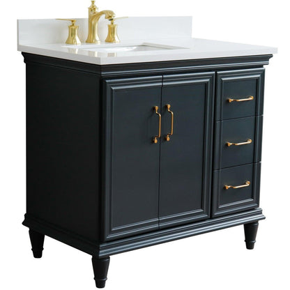 Bellaterra Home Forli 37" 2-Door 3-Drawer Dark Gray Freestanding Vanity Set With Ceramic Left Offset Undermount Rectangular Sink and White Quartz Top, and Left Door Cabinet