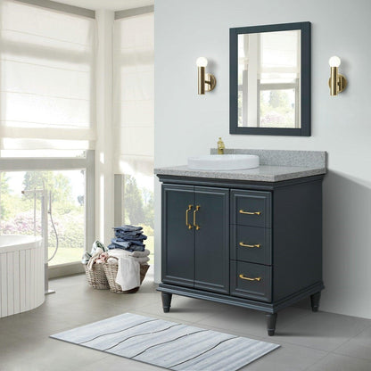 Bellaterra Home Forli 37" 2-Door 3-Drawer Dark Gray Freestanding Vanity Set With Ceramic Left Offset Vessel Sink and Gray Granite Top, and Left Door Cabinet