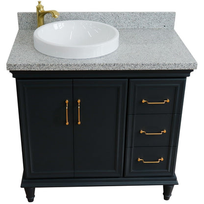 Bellaterra Home Forli 37" 2-Door 3-Drawer Dark Gray Freestanding Vanity Set With Ceramic Left Offset Vessel Sink and Gray Granite Top, and Left Door Cabinet